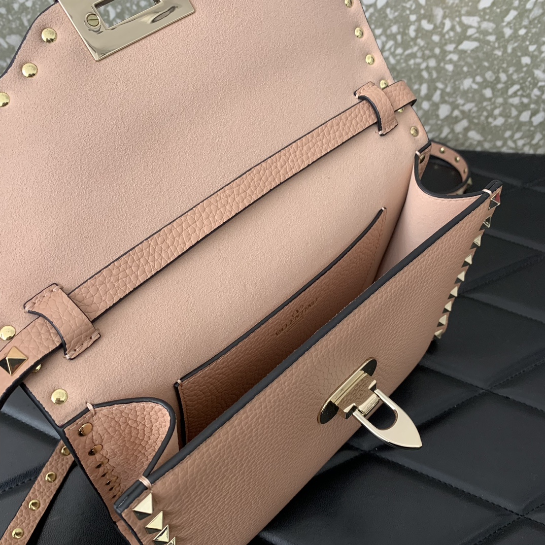 Valentino Garavani Rockstud Crossbody Bag in Nude Pink Grainy Calfskin